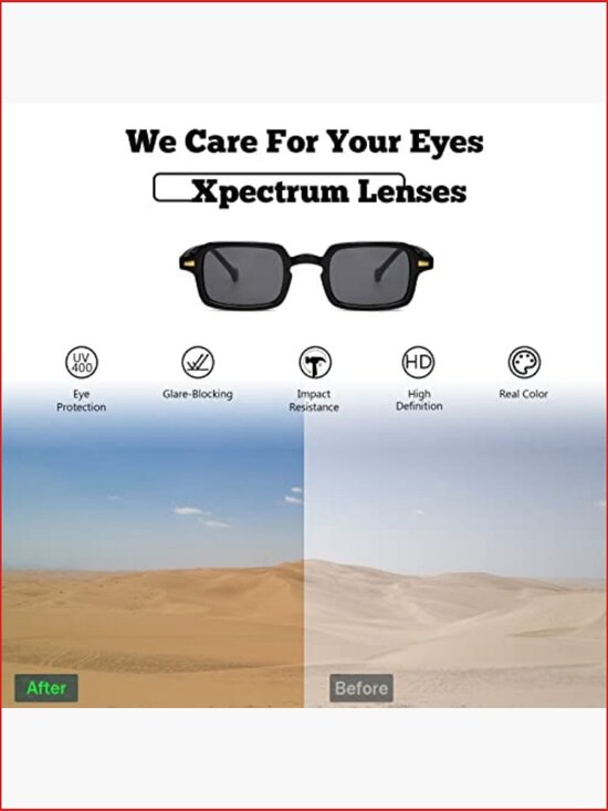 Small Rectangle Retro Sunglasses for Men Women Trendy Vintage Square Sun